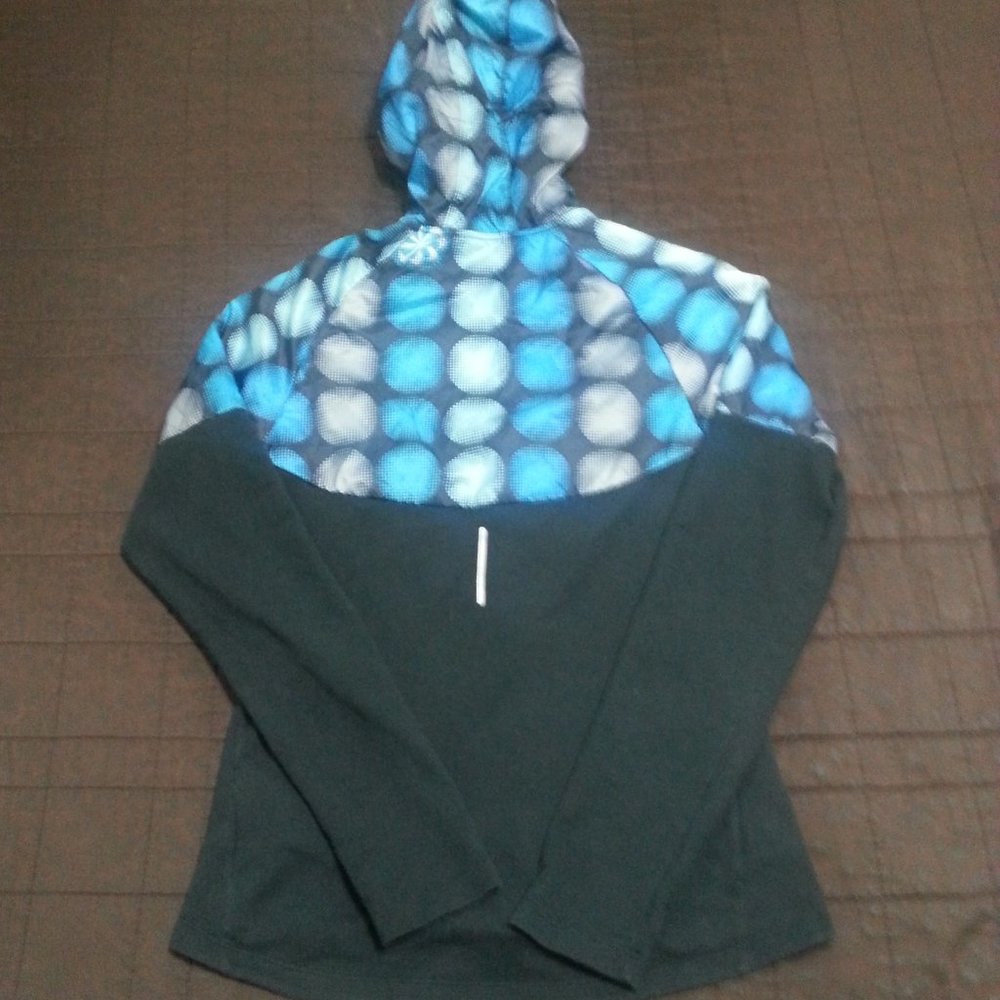 Nike Jacket Windrbreaker Running Dri Fit Hooded Women's Small Black Blue - Picture 2 of 12